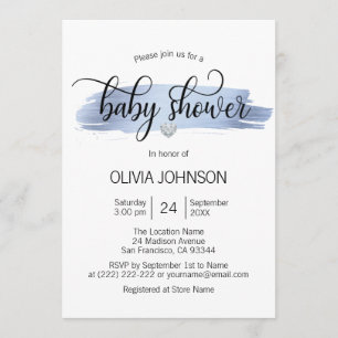 Personalised Cute Blue Gold White BOY Baby Shower Invitation