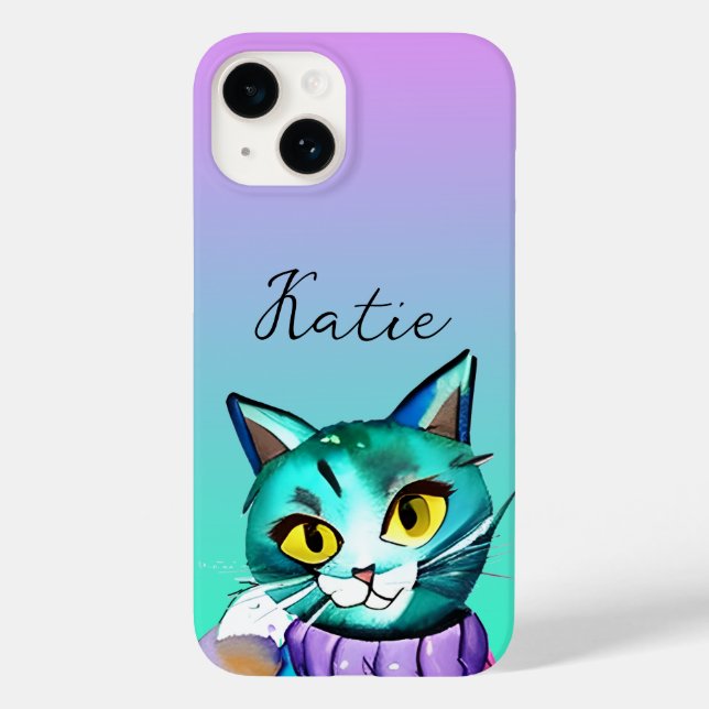 Personalised Cute Blue Kitty Cat Case-Mate iPhone Case (Back)