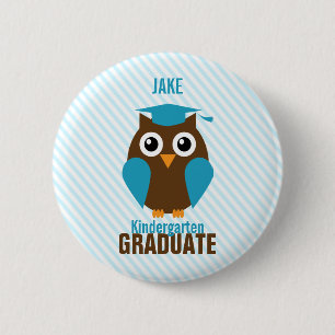 Personalised Cute Blue Owl Kindergarten Graduate 6 Cm Round Badge
