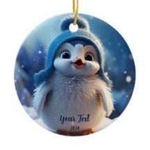Personalised Cute Blue Penguin Custom Holiday