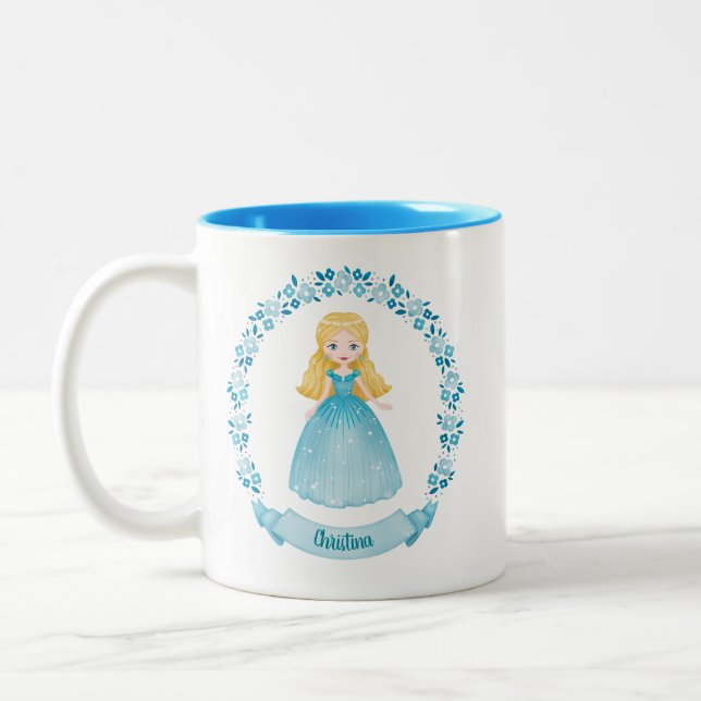 Personalised Cute Blue Princess Two-Tone Coffee Mug (Left)