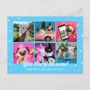 Personalised Cute Blue Stylish Hearts Photo Postcard