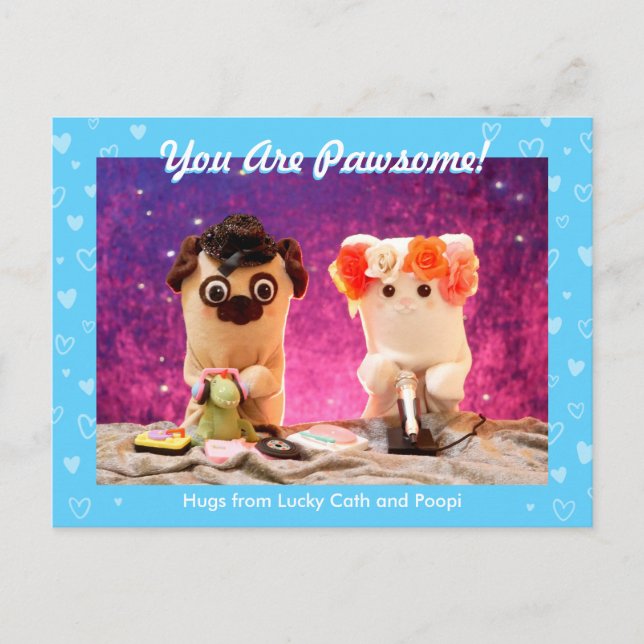 Personalised Cute Blue Stylish Hearts Photo Postcard (Front)