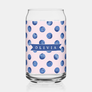 Personalised Cute Blueberry Watercolor Gift Name Can Glass