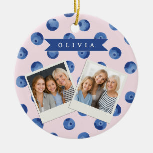 Personalised Cute Blueberry Watercolor Gift Name Ceramic Ornament