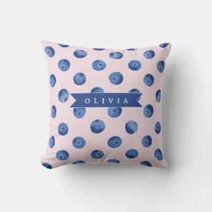Personalised Cute Blueberry Watercolor Gift Name Cushion