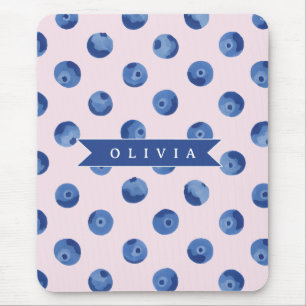 Personalised Cute Blueberry Watercolor Gift Name Mouse Pad