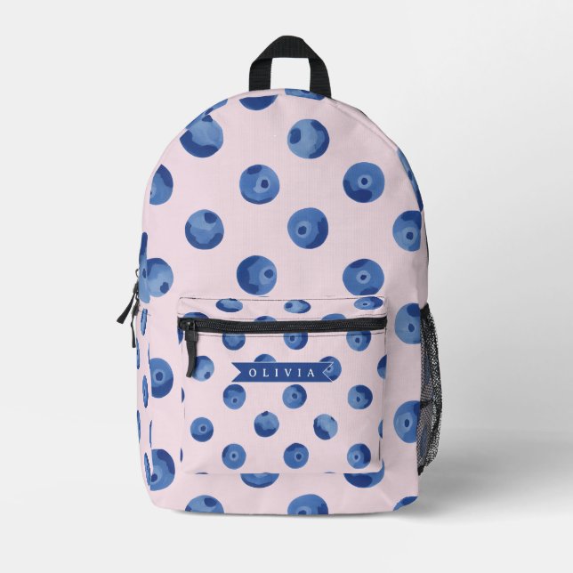 Personalised Cute Blueberry Watercolor Gift Name Printed Backpack (Front)