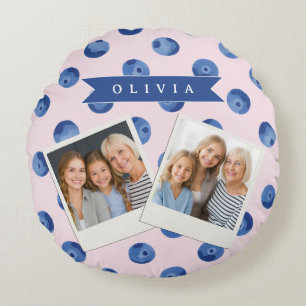 Personalised Cute Blueberry Watercolor Gift Name Round Cushion
