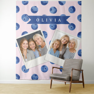 Personalised Cute Blueberry Watercolor Gift Name Tapestry
