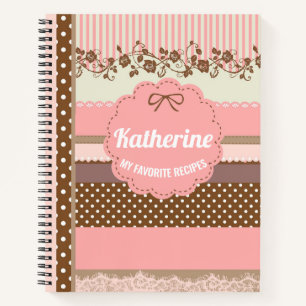 Personalised cute blush pink polka dots recipe notebook