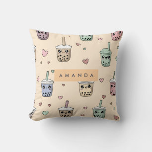 Personalised Cute Boba Tea Pattern Cushion