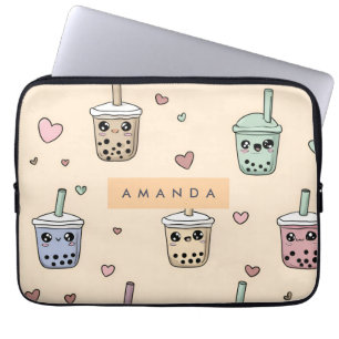 Personalised Cute Boba Tea Pattern Laptop Sleeve