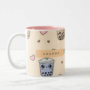 Personalised Cute Boba Tea Pattern Two-Tone Coffee Mug