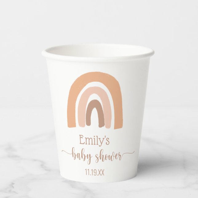 Personalised Cute Boho Rainbow Baby Shower Paper Cups (Front)
