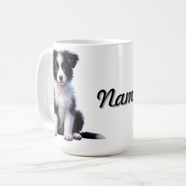 Personalised Cute Border Collie Puppy Coffee Mug (Front Left)