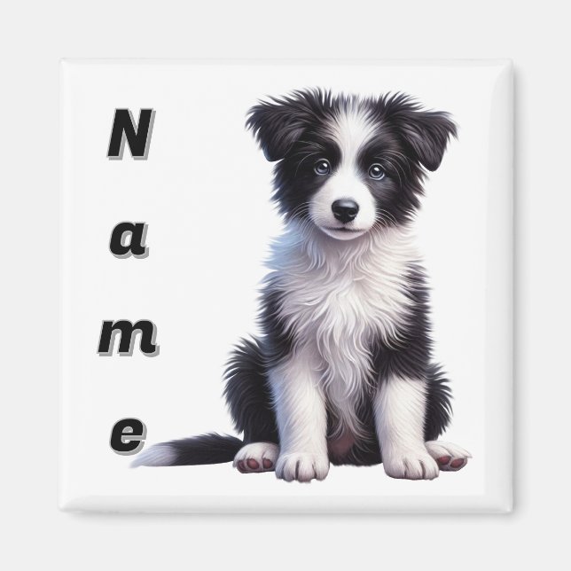 Personalised Cute Border Collie Puppy Magnet (Front)