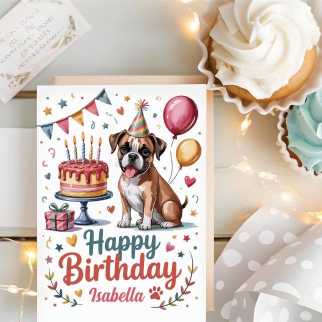 Personalised Cute Boxer Dog Birthday Card (Creator Uploaded)