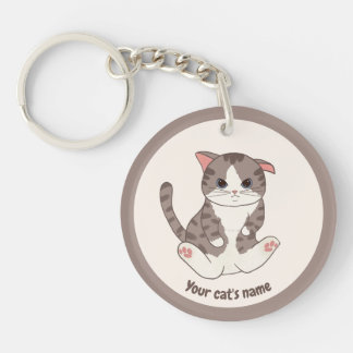 Personalised Cute Brown Cat Lover Keychain
