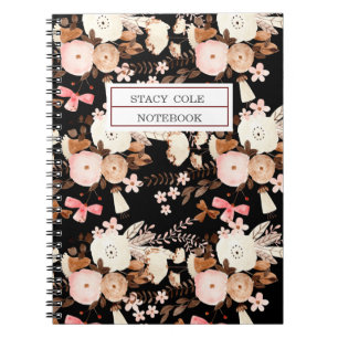 Personalised Cute Brown Pink Watercolor Floral Notebook