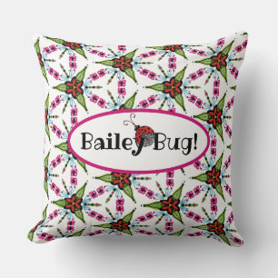 Personalised cute bug and flowers cushion