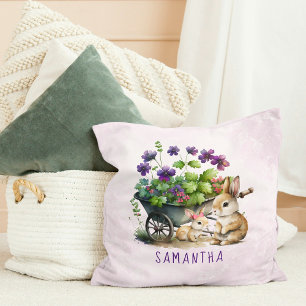 Personalised Cute Bunnies Girl Easter Cushion