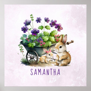 Personalised Cute Bunnies Girl Easter Poster