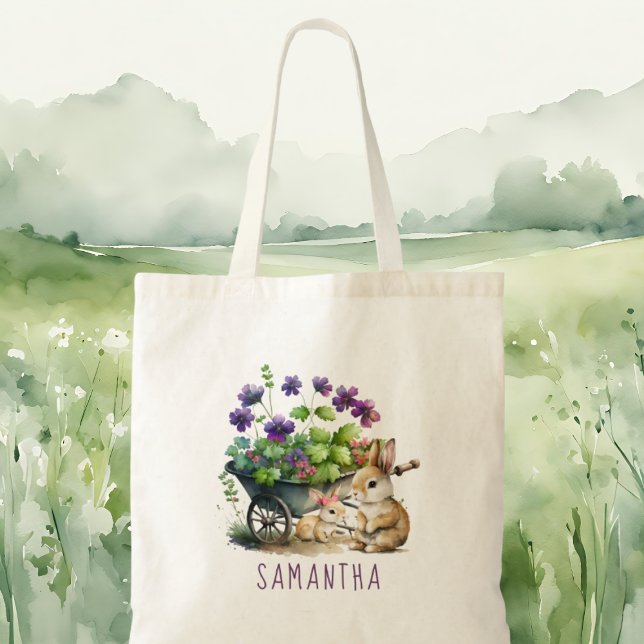 Personalised Cute Bunnies Girl Easter Tote Bag (Personalized Cute Bunnies Girl Easter Tote Bag)