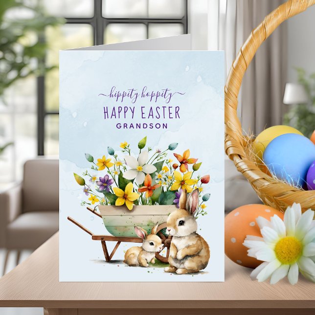 Personalised Cute Bunnies Grandson Easter Holiday Card (Personalized Cute Bunnies Grandson Easter Holiday Card)
