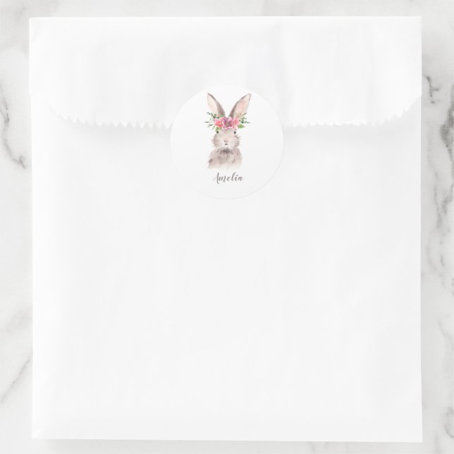 Personalised Cute Bunny Classic Round Sticker (Bag)