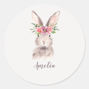 Personalised Cute Bunny Classic Round Sticker