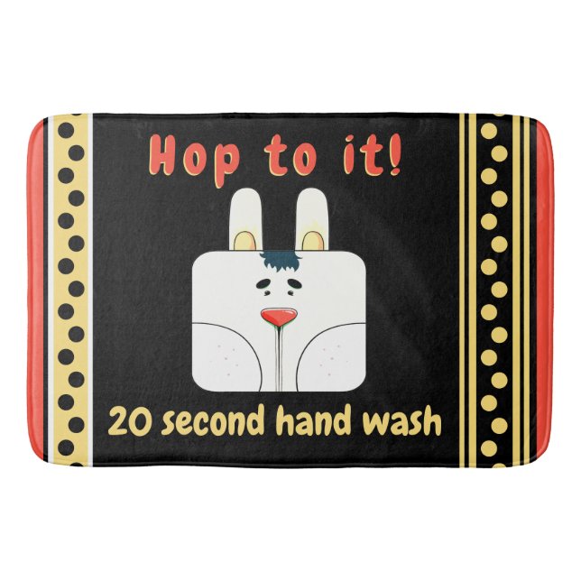Personalised Cute Bunny Face and Polka Dots Bath Mat (Front)