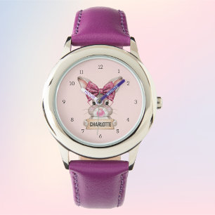 Personalised Cute Bunny Kids' Watch – Custom Name 