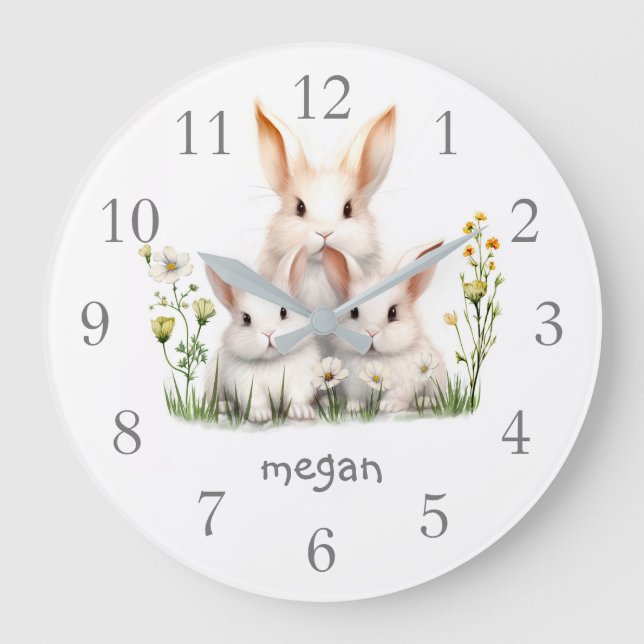 Personalised Cute Bunny Large Clock (Front)