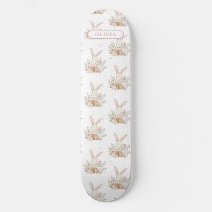 Personalised Cute Bunny Rabbit Floral Skateboard