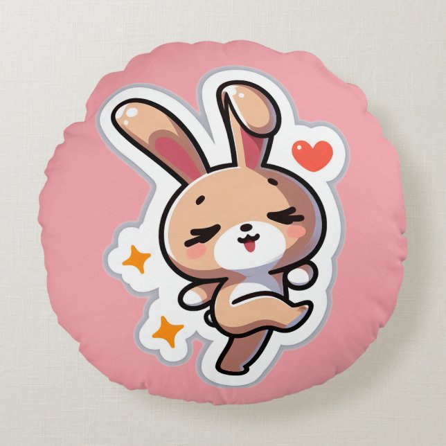 Personalised Cute Bunny Round Cushion (Front)