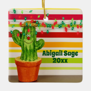 Personalised Cute Cactus Southwestern Christmas Ceramic Ornament