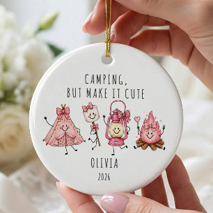 Personalised Cute Camping Girl Ceramic Ornament