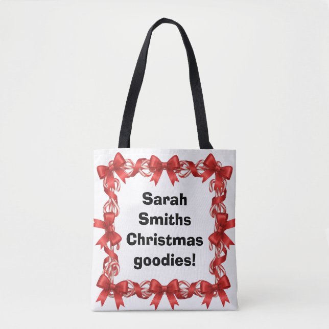 Personalised Cute Candy Canes & Ribbons -  Tote Bag (Front)
