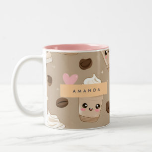 Personalised Cute Cappuccino Pattern Two-Tone Coffee Mug