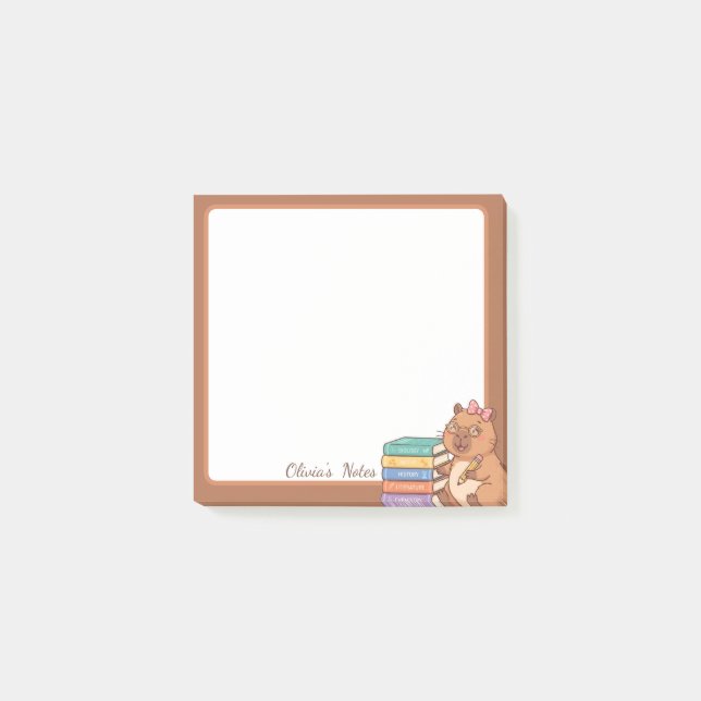 Personalised Cute Capybara Reading Sticky Notes (Front)