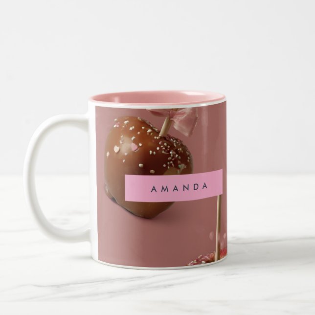 Personalised Cute Caramel Apple Pattern Two-Tone Coffee Mug (Left)