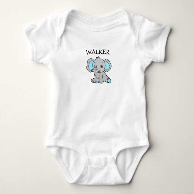 Personalised cute cartoon Elephant Themed Baby Bodysuit (Front)