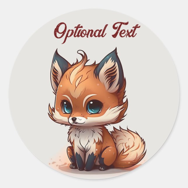 Personalised Cute Cartoon Fox Classic Round Sticker (Front)