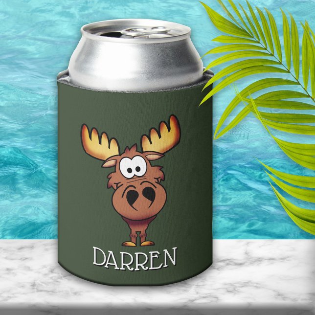 Personalised Cute Cartoon Moose Can Cooler (Creator Uploaded)
