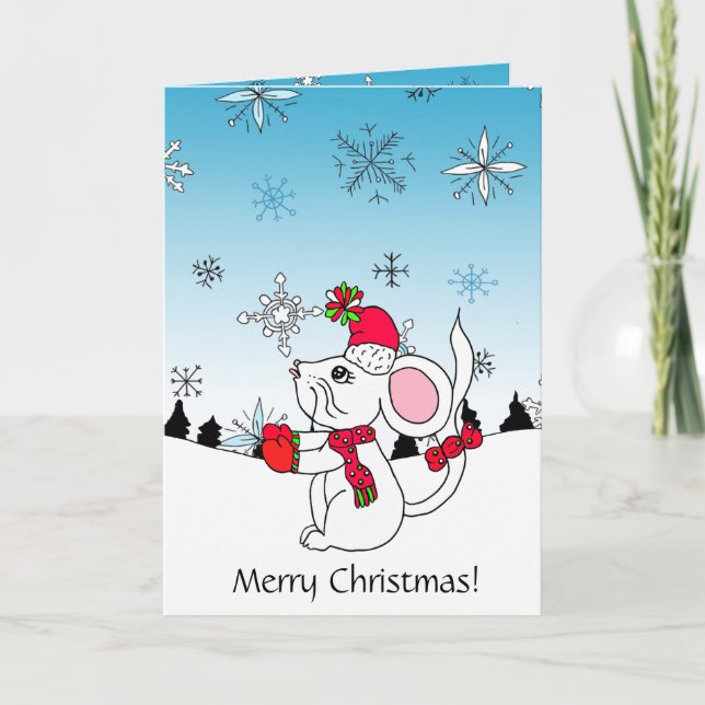 Personalised Cute Cartoon Mouse Eating a Snowflake Card (Front)