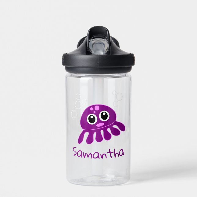 Personalised Cute Cartoon Purple Octopus Water Bottle (Front)