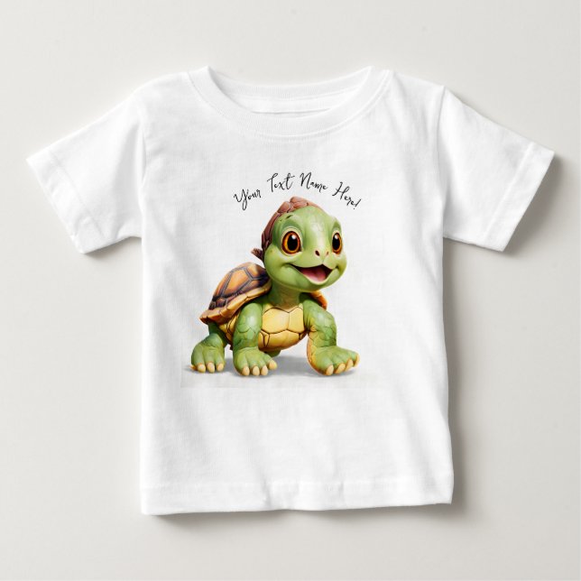 Personalised Cute Cartoon Turtle Baby T-Shirt (Front)