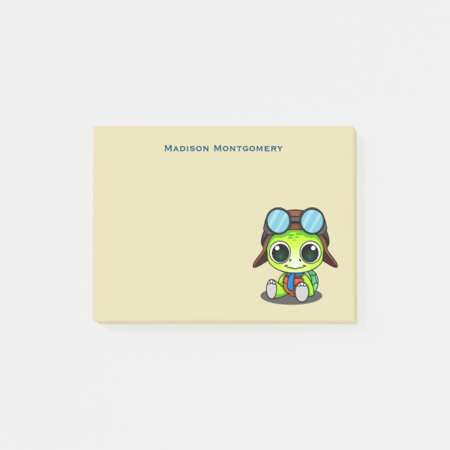 Personalised Cute Cartoon Turtle in Aviator Hat Post-it Notes (Front)