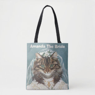 Personalised cute cat bride tote bag